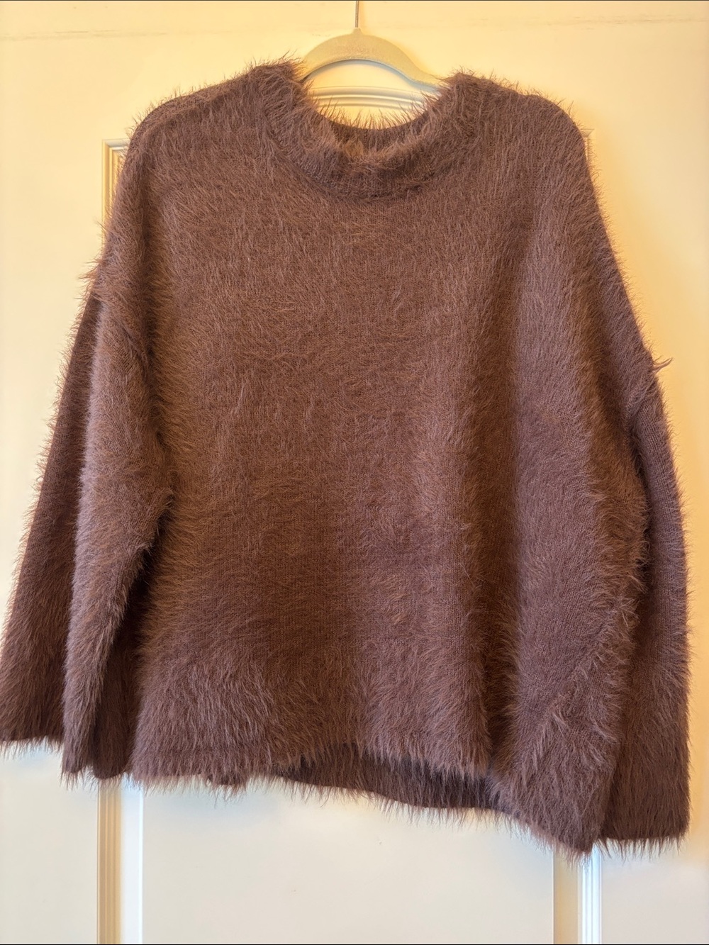 Free People Plush Crewneck Sweater in Mauve Brown